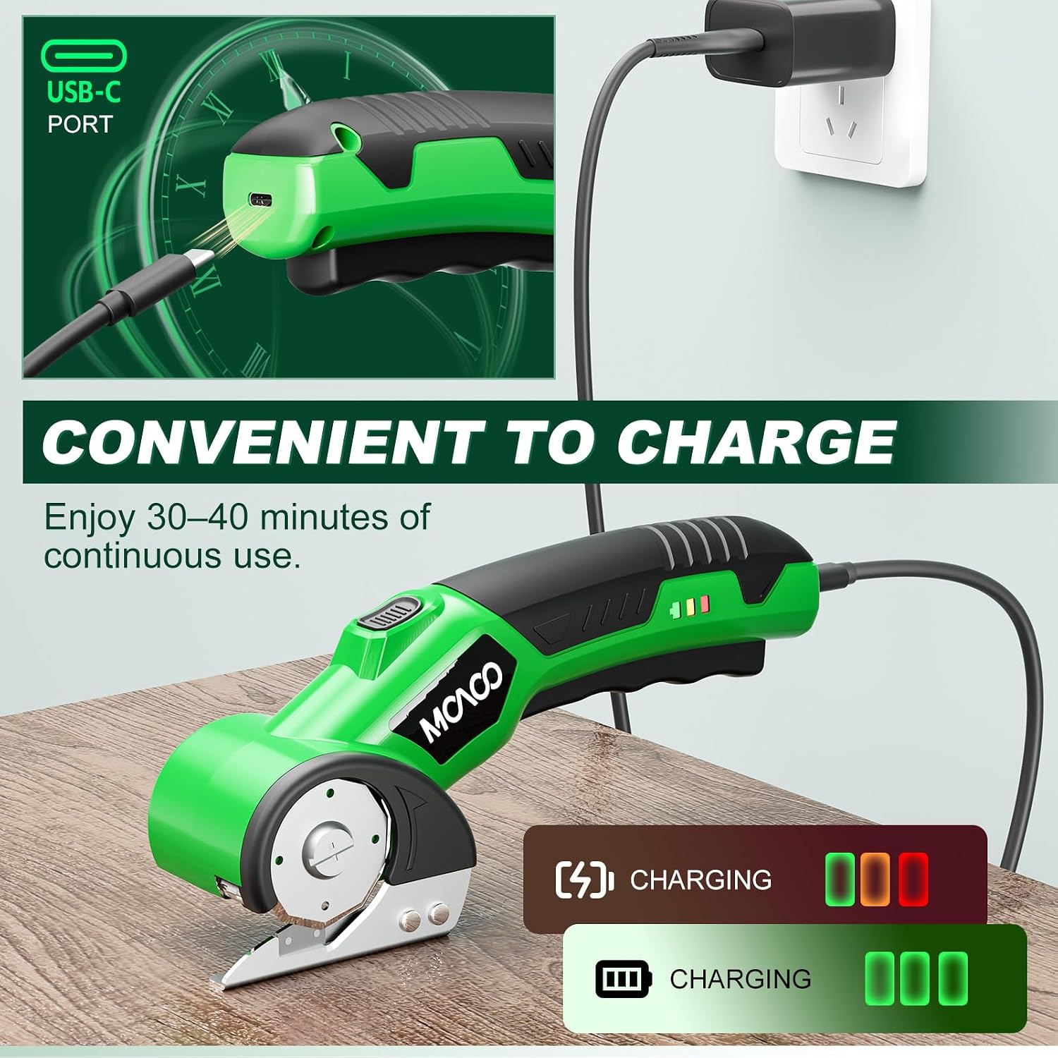 Electric Cardboard Cutter, Cordless Electric Scissors, 4V Electric Box Cutter with 2 Blades, Safety Lock & LED Light, Powerful Cutting for Cardboard Box, Plastic, Leather, Fabric — image 6 of 8