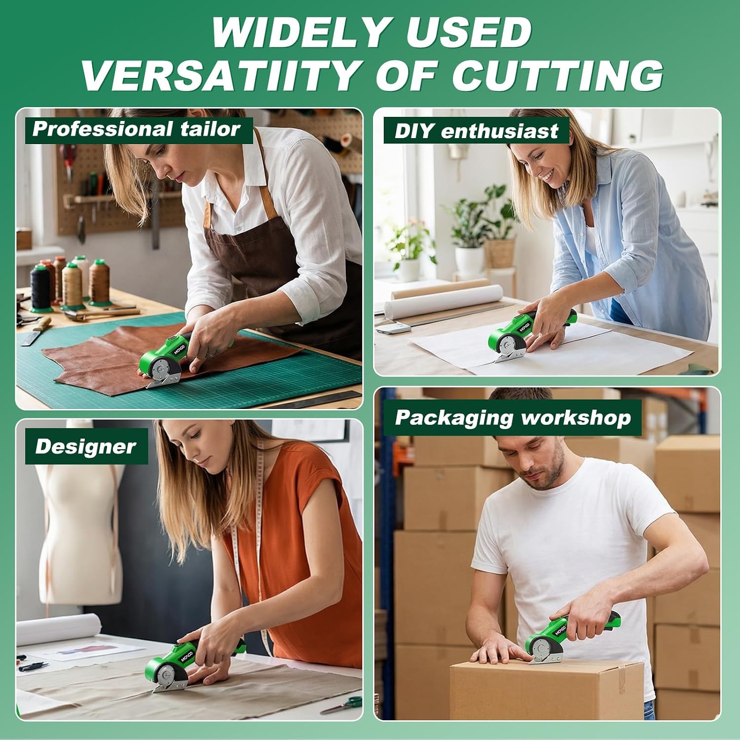 Electric Cardboard Cutter, Cordless Electric Scissors, 4V Electric Box Cutter with 2 Blades, Safety Lock & LED Light, Powerful Cutting for Cardboard Box, Plastic, Leather, Fabric — image 7 of 8