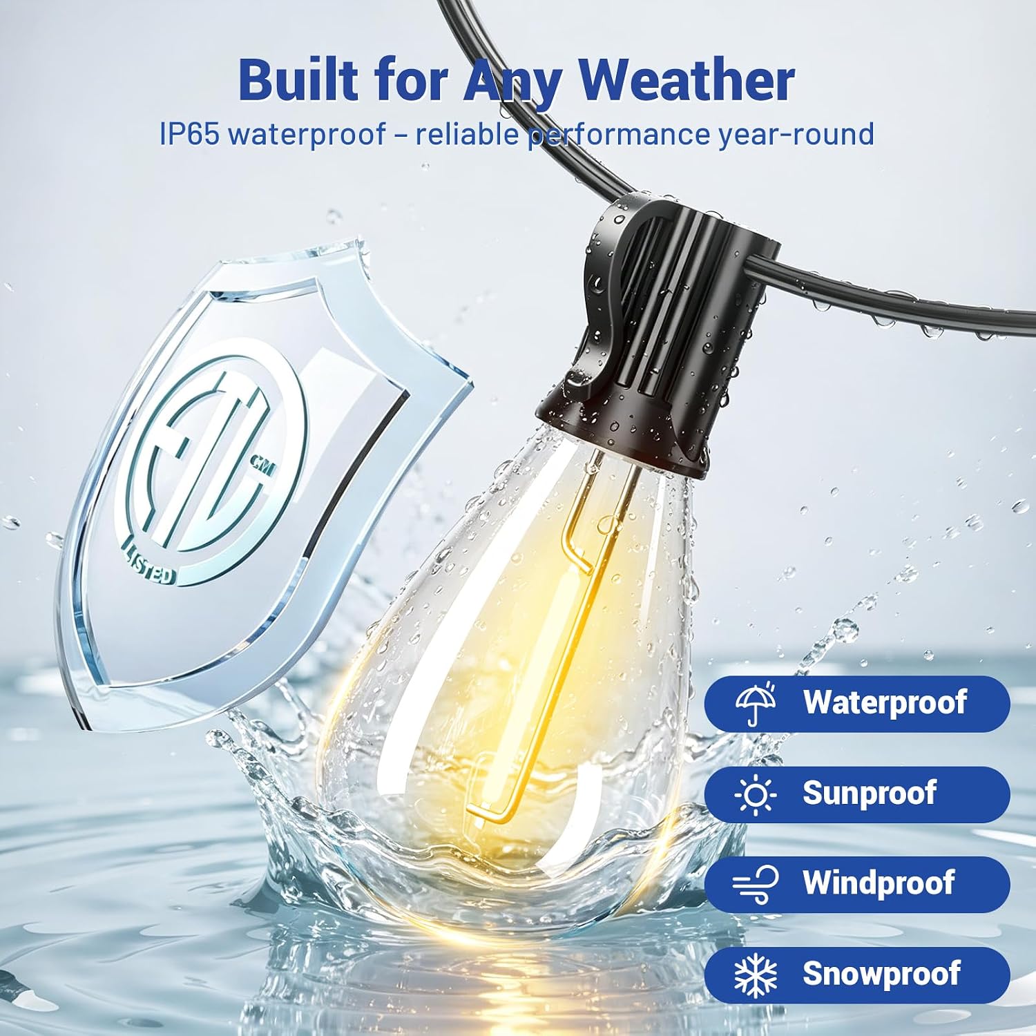 100FT Outdoor String Lights with Remote & Dimmable, 35+1 Shatterproof Waterproof Bulbs, Dimmable Outside Hanging Patio Lights for Backyard, Porch, Deck, Garden 2700K Warm White — image 3 of 12