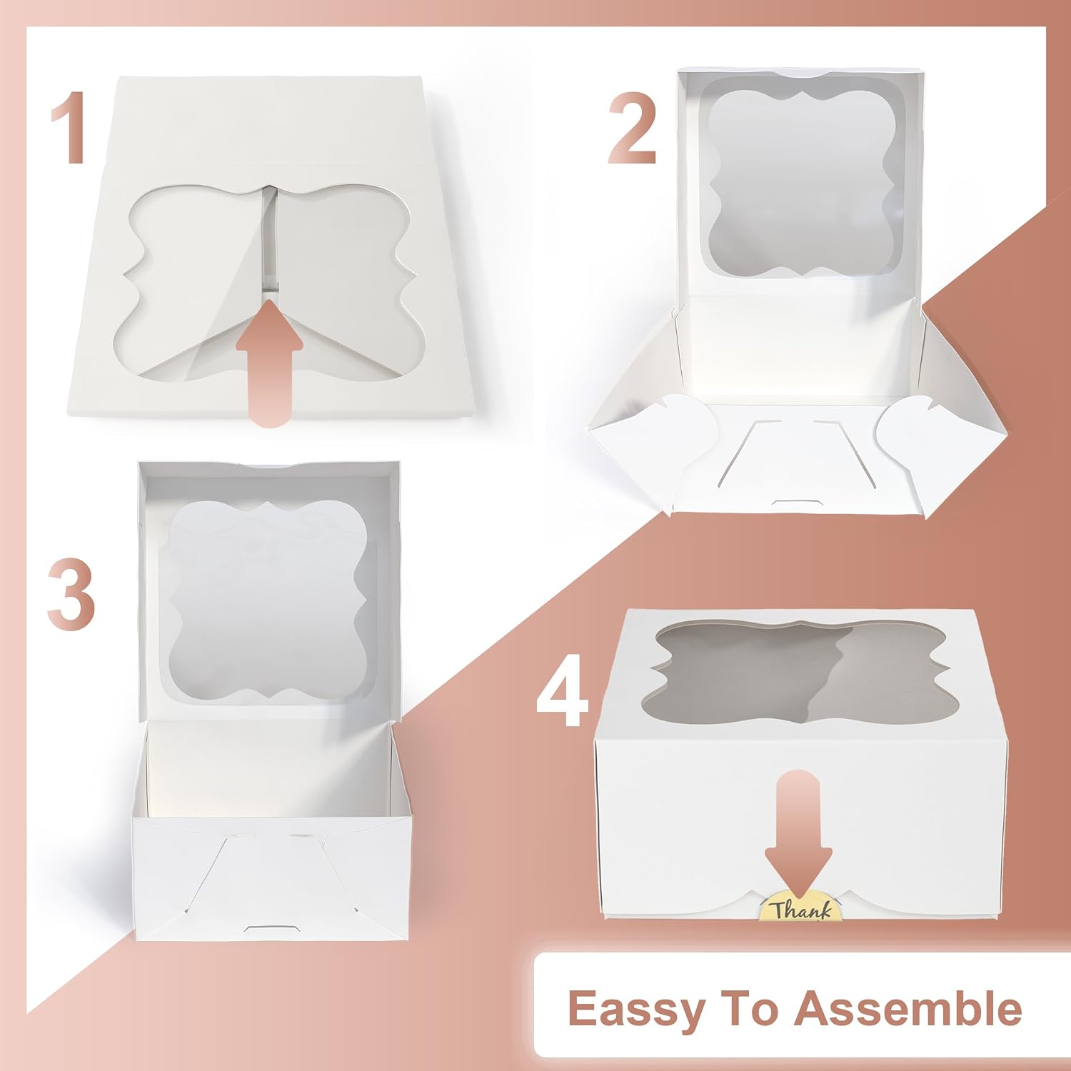30 Pack 6x6x3in Cookie Boxes with Window, Pastry Boxes for Baked Goods — image 3 of 8