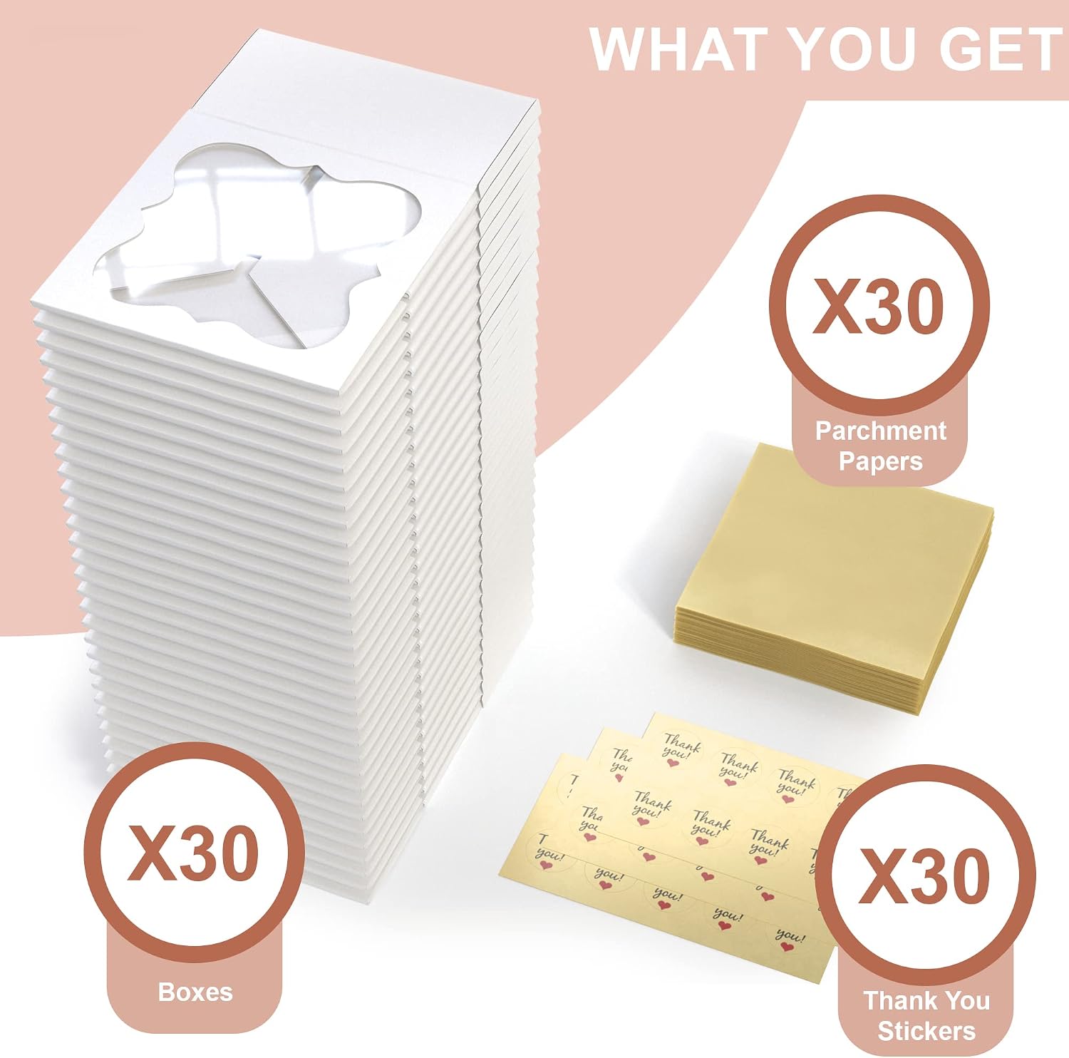 30 Pack 6x6x3in Cookie Boxes with Window, Pastry Boxes for Baked Goods — image 5 of 8