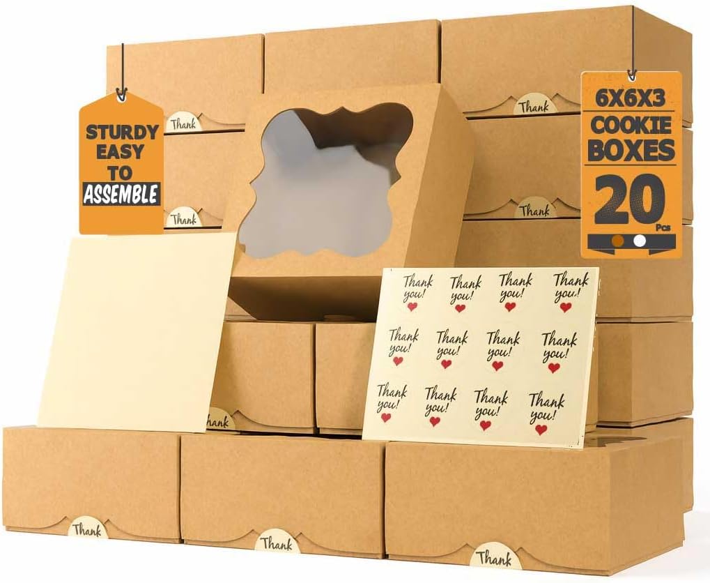 30 Pack 6x6x3in Cookie Boxes with Window, Pastry Boxes for Baked Goods — image 8 of 8