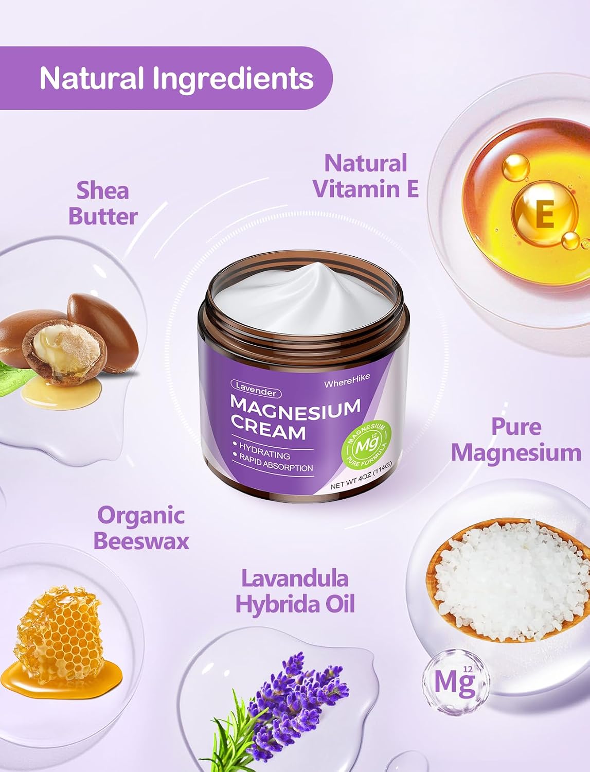 Natural Topical Magnesium Cream – Magnesium Lotion for Nighttime Skin Care, Lightweight Moisturizing Body Cream for Deep Hydration-Lavender — image 2 of 9