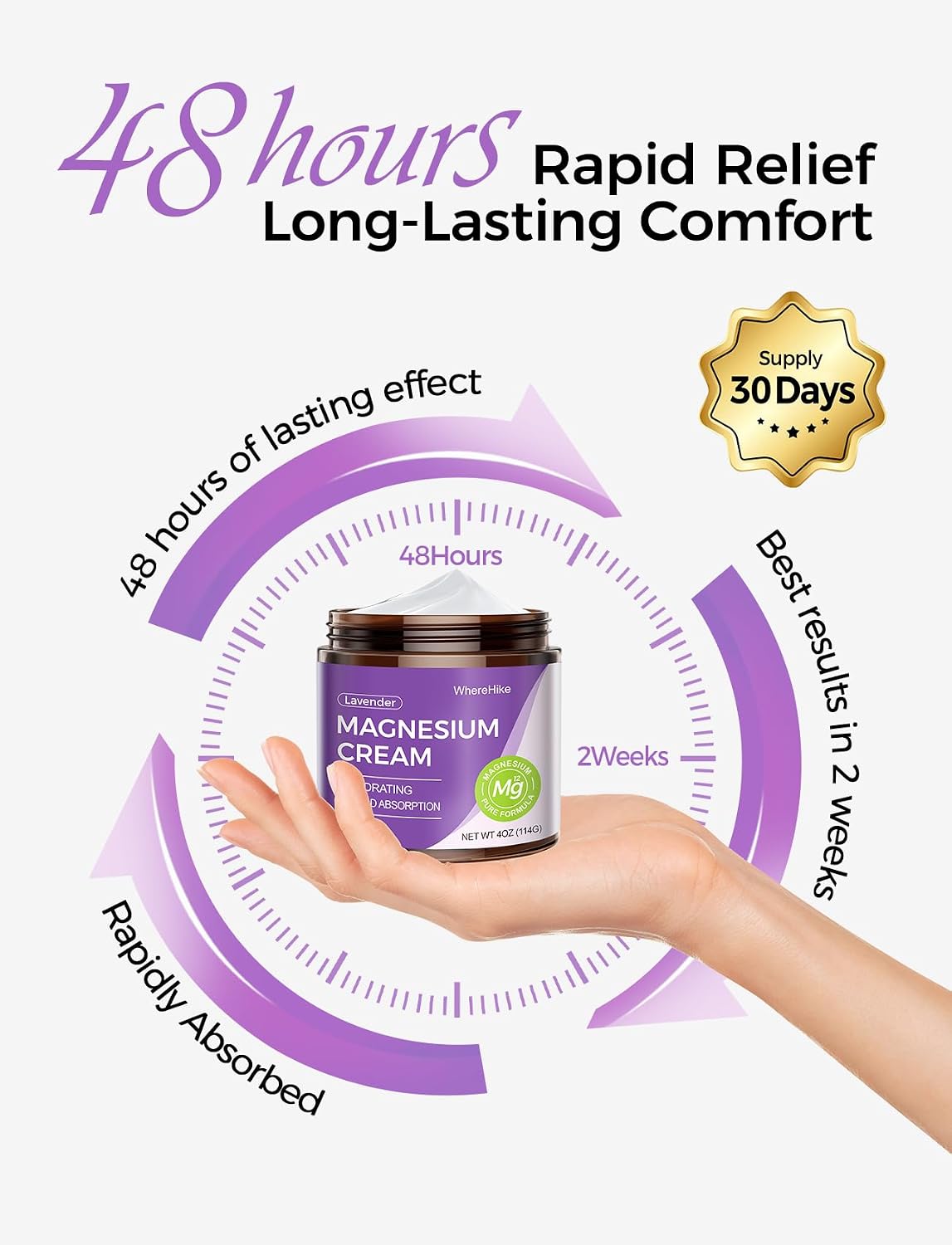 Natural Topical Magnesium Cream – Magnesium Lotion for Nighttime Skin Care, Lightweight Moisturizing Body Cream for Deep Hydration-Lavender — image 3 of 9