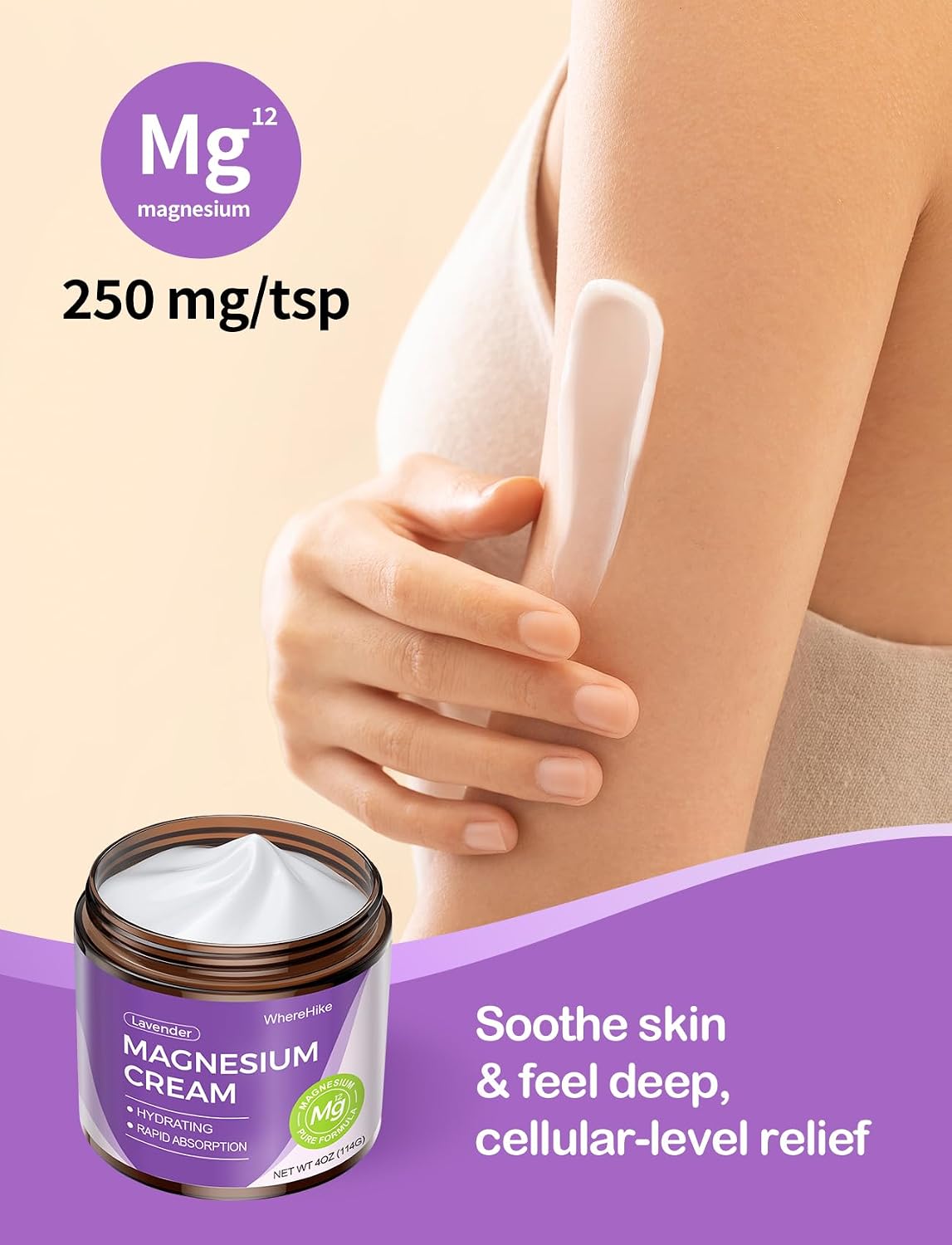 Natural Topical Magnesium Cream – Magnesium Lotion for Nighttime Skin Care, Lightweight Moisturizing Body Cream for Deep Hydration-Lavender — image 4 of 9