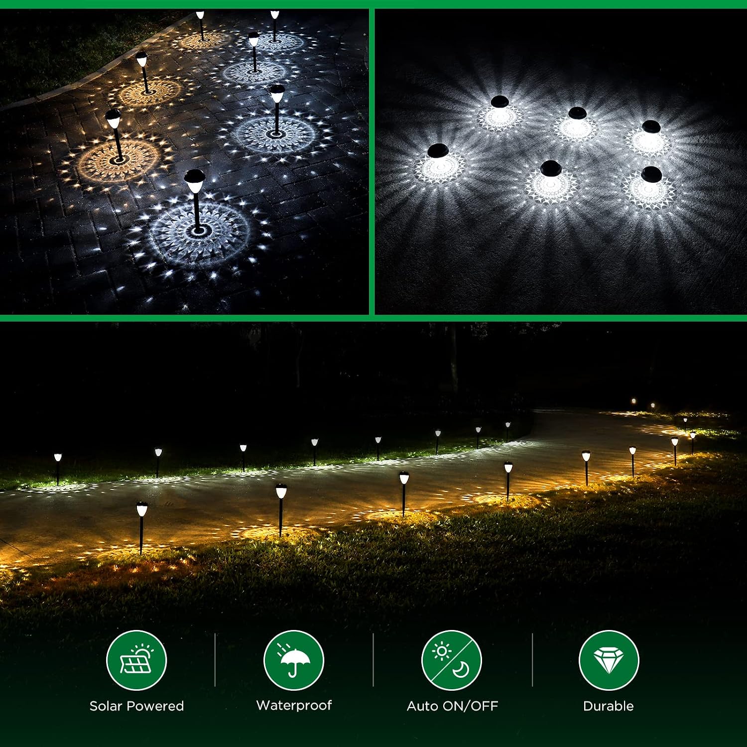 10-Pack Super Bright Solar Lights Outdoor Waterproof, Dusk to Dawn Up to 12 Hrs Solar Powered Outdoor Pathway Garden Lights Auto On/Off, LED Landscape Lighting Decorative for Walkway Patio Yard — image 4 of 9