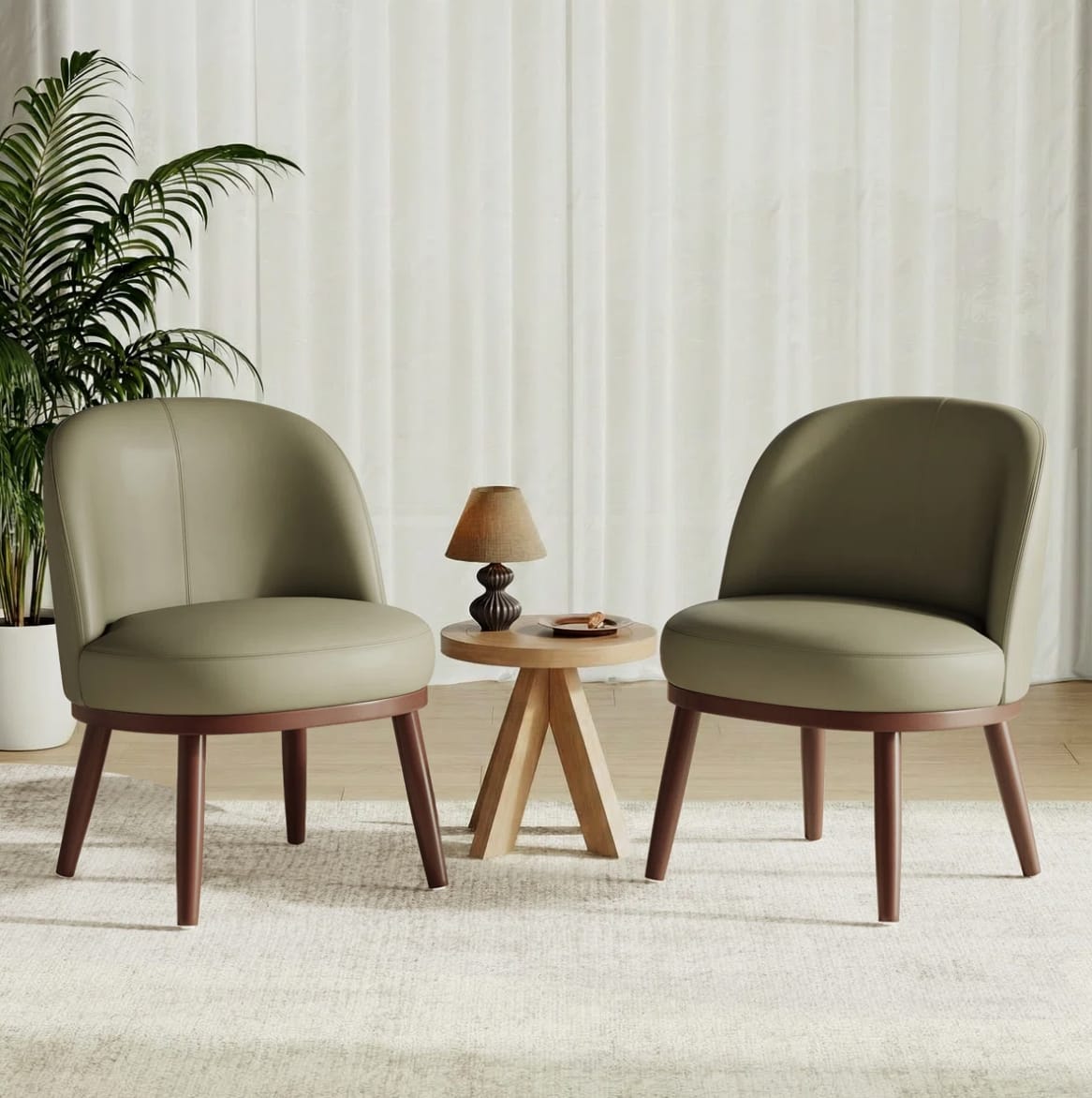Modern Upholstered Accent Chair with Solid Wood Legs (Set of 2)