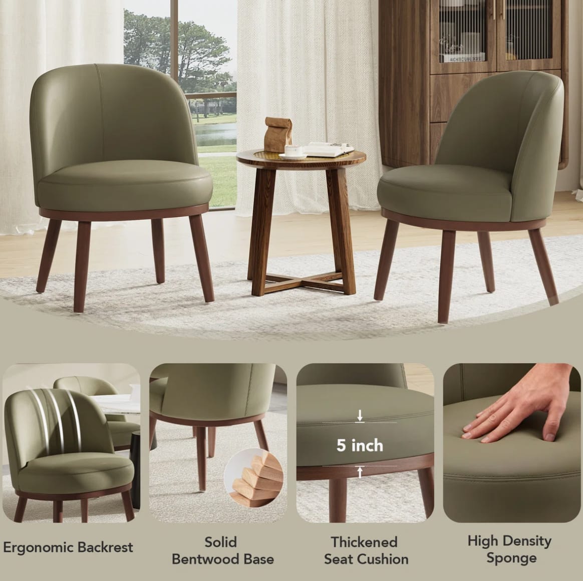 Modern Upholstered Accent Chair with Solid Wood Legs (Set of 2) — image 4 of 6
