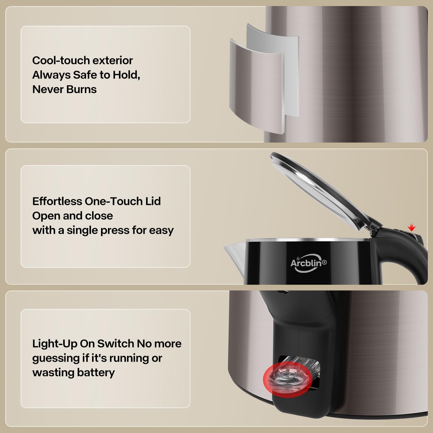 Electric Kettle 1.8L, 1350W Tea Kettle & Hot Water Boiler, Black and Gold — image 5 of 6