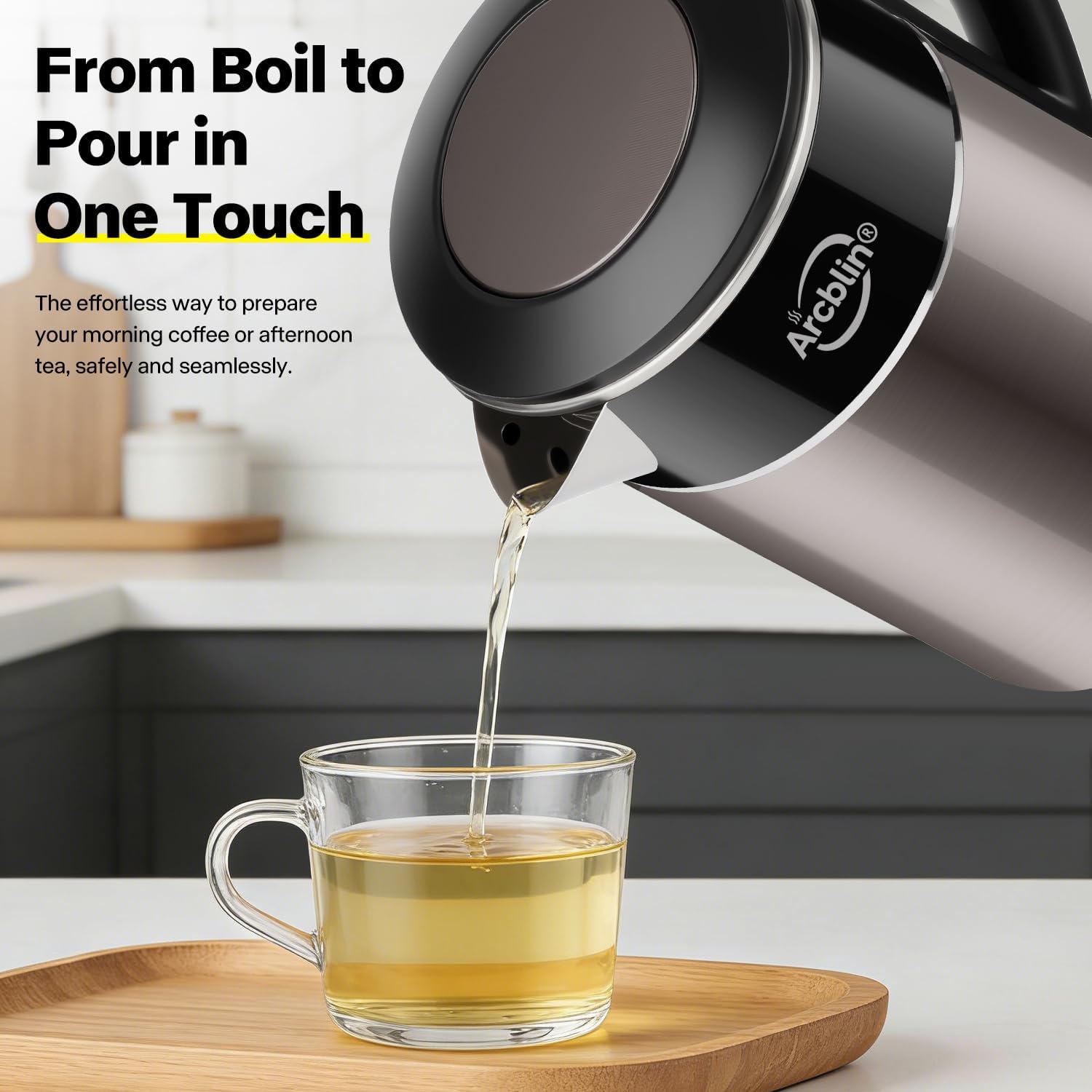 Electric Kettle 1.8L, 1350W Tea Kettle & Hot Water Boiler, Black and Gold — image 6 of 6