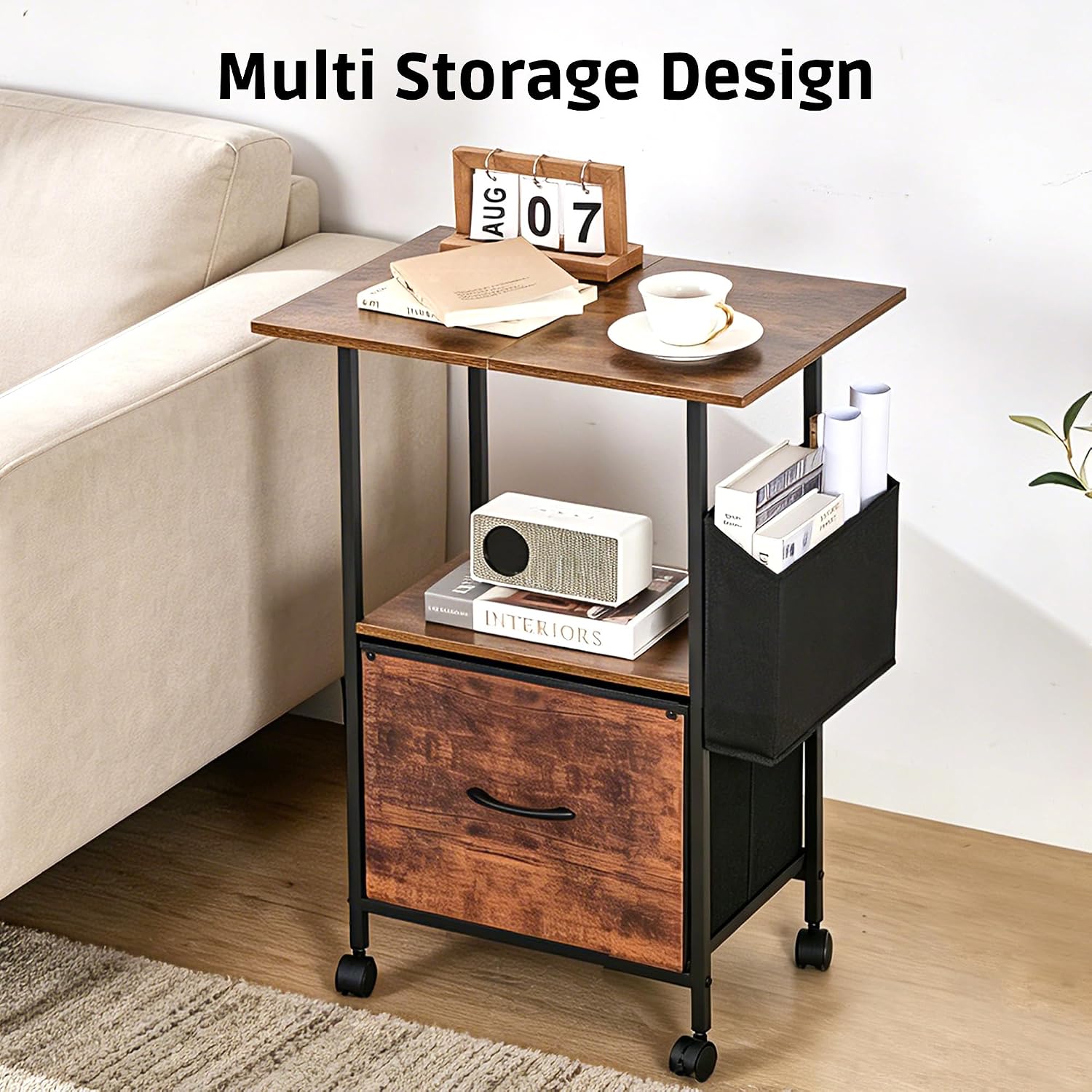 Printer Stand with Storage, 22" L×15" W×30" H, Rustic Brown — image 3 of 7