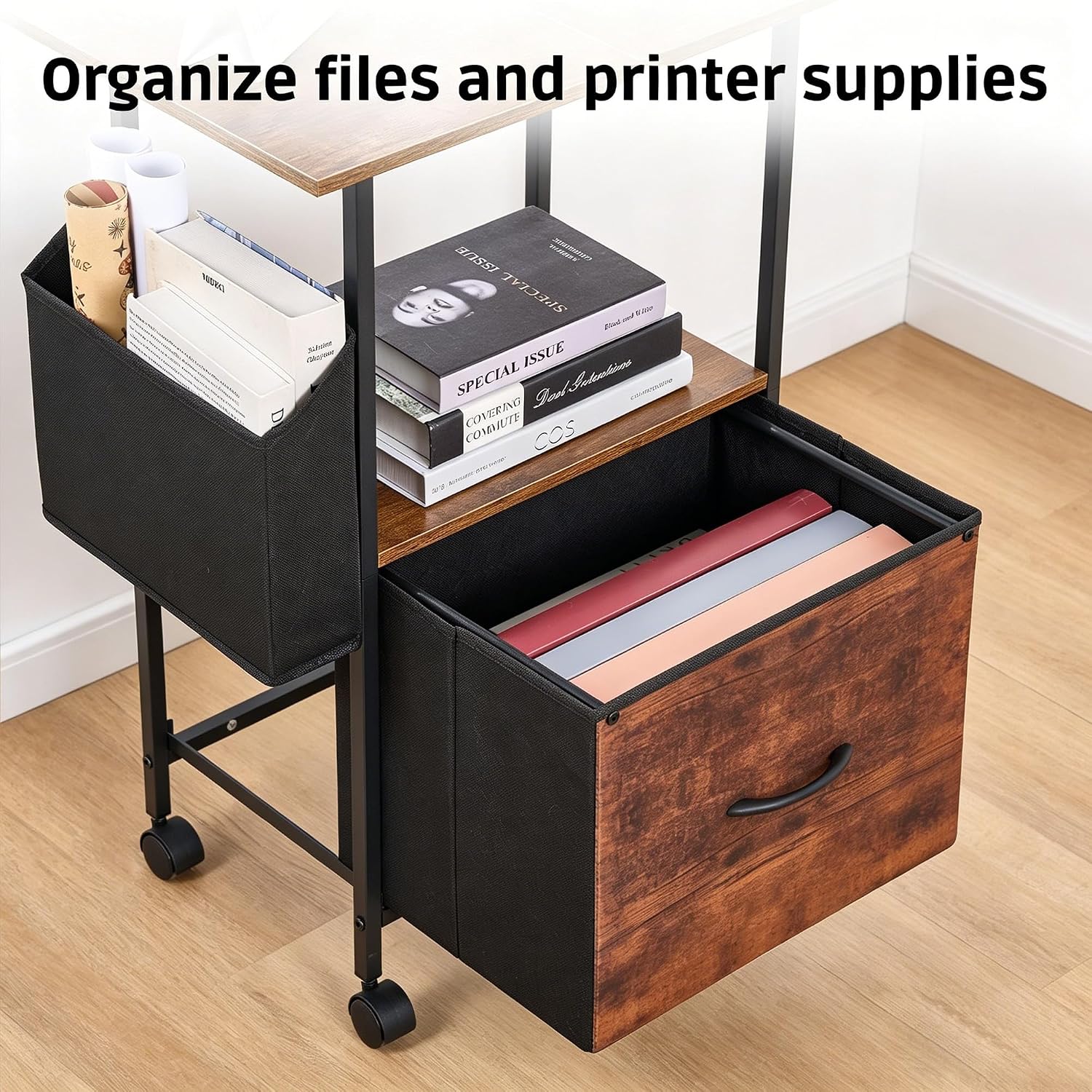 Printer Stand with Storage, 22" L×15" W×30" H, Rustic Brown — image 5 of 7