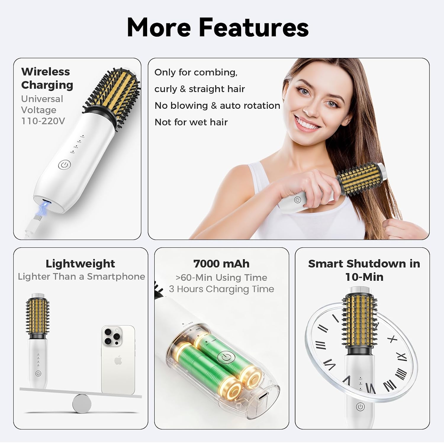 Cordless Curling Iron Brush, Rechargeable Travel Curling Iron with 200 Million Negative Ions, Portable Battery Curling Iron Brush, Cordless Heated Round Hair Curler Brush for Hair Styles — image 6 of 12