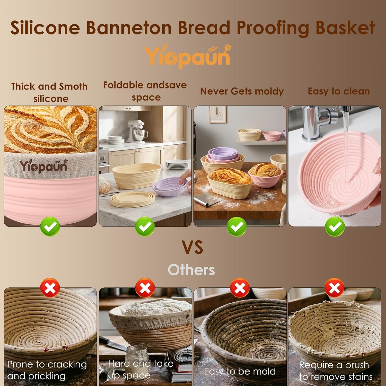 Banneton Bread Proofing Basket, 3 Bread Baskets with Liner & Cover — image 2 of 8