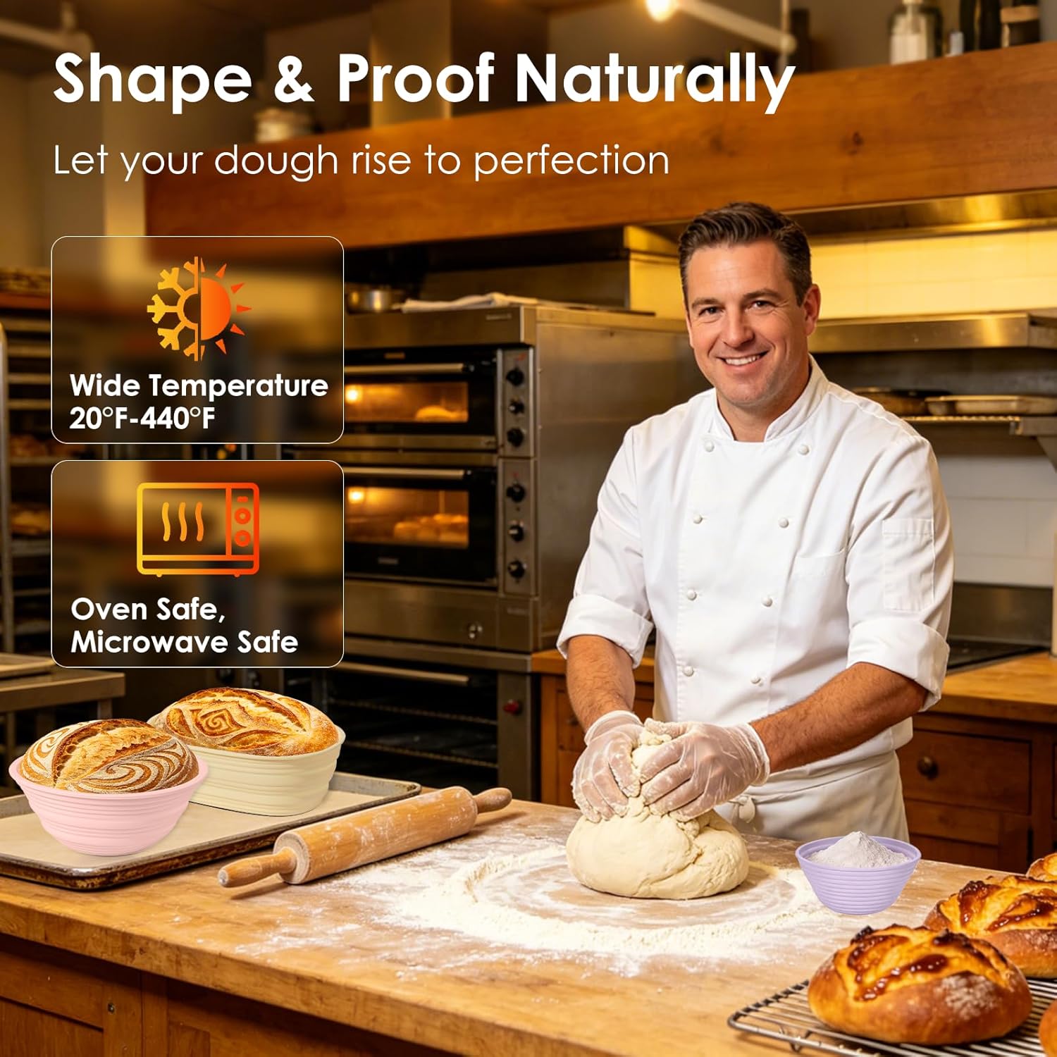 Banneton Bread Proofing Basket, 3 Bread Baskets with Liner & Cover — image 3 of 8