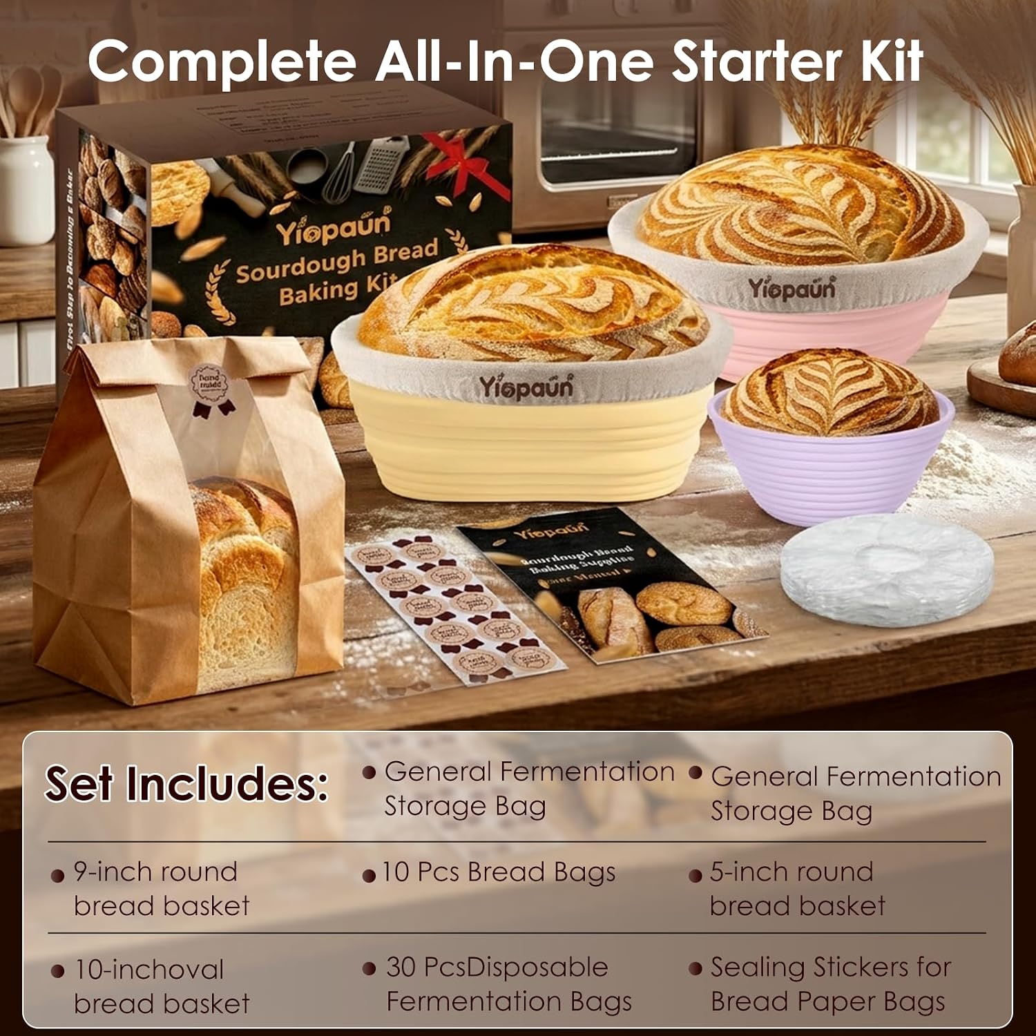 Banneton Bread Proofing Basket, 3 Bread Baskets with Liner & Cover — image 7 of 8