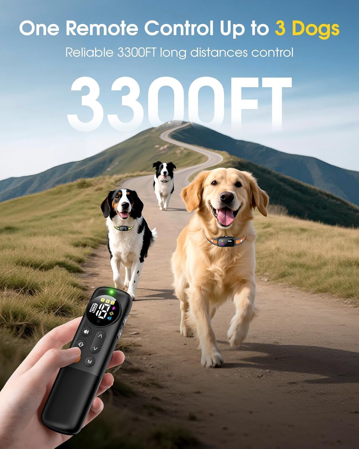 Dog Shock Collar for 3 Dogs with Remote, 3300FT Waterproof Dog Training Collar, Rechargeable 3-Channel E Collar with Beep, Vibration and Shock for Small Medium Large Dogs 10-120 lbs — image 3 of 8