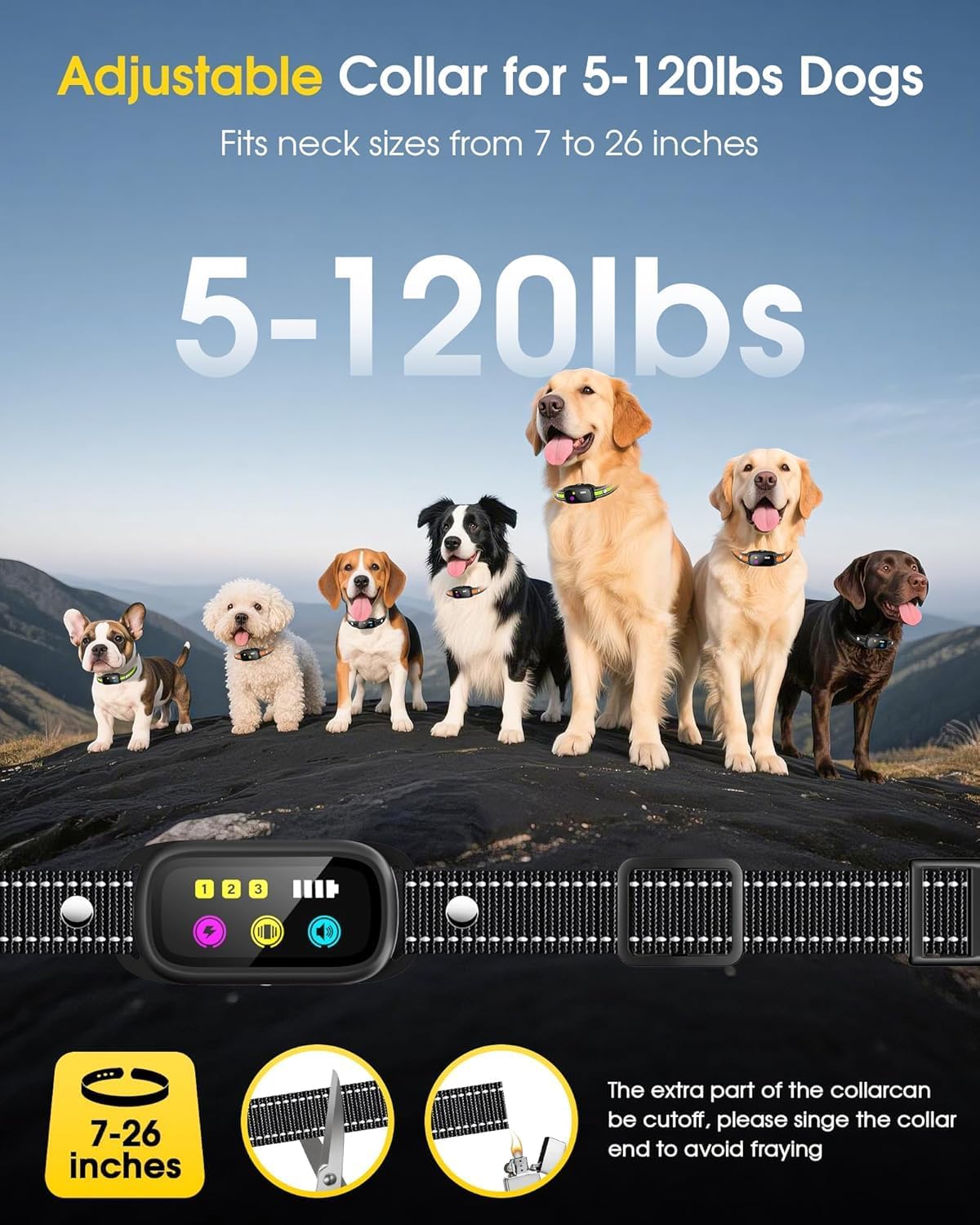 Dog Shock Collar for 3 Dogs with Remote, 3300FT Waterproof Dog Training Collar, Rechargeable 3-Channel E Collar with Beep, Vibration and Shock for Small Medium Large Dogs 10-120 lbs — image 7 of 8