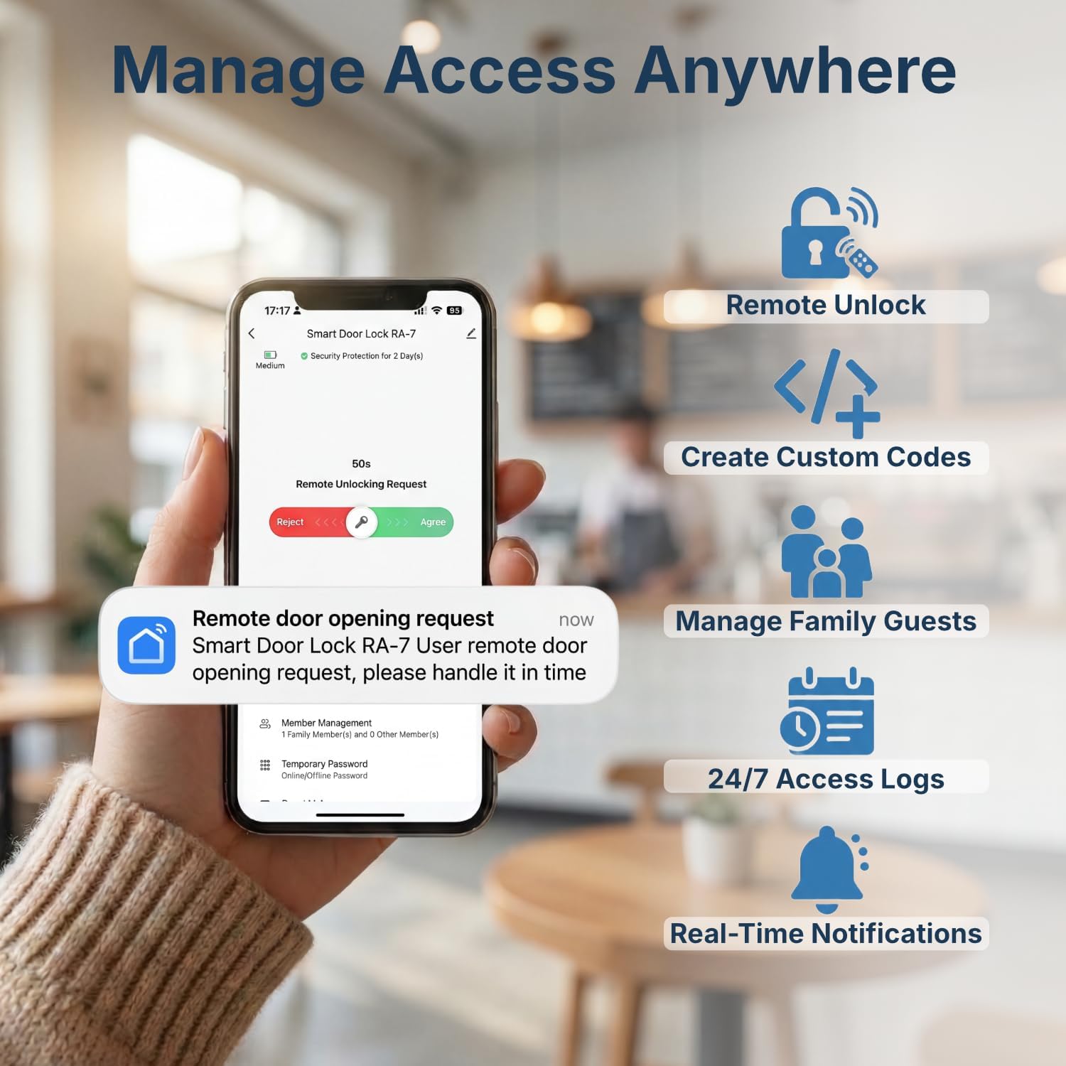 Keyless Entry Door Lock with Built-in WiFi, Fingerprint Smart Lock for Front Door, Touchscreen Keypad Deadbolt, App Remote Control, Auto Lock, Easy Installation — image 10 of 11