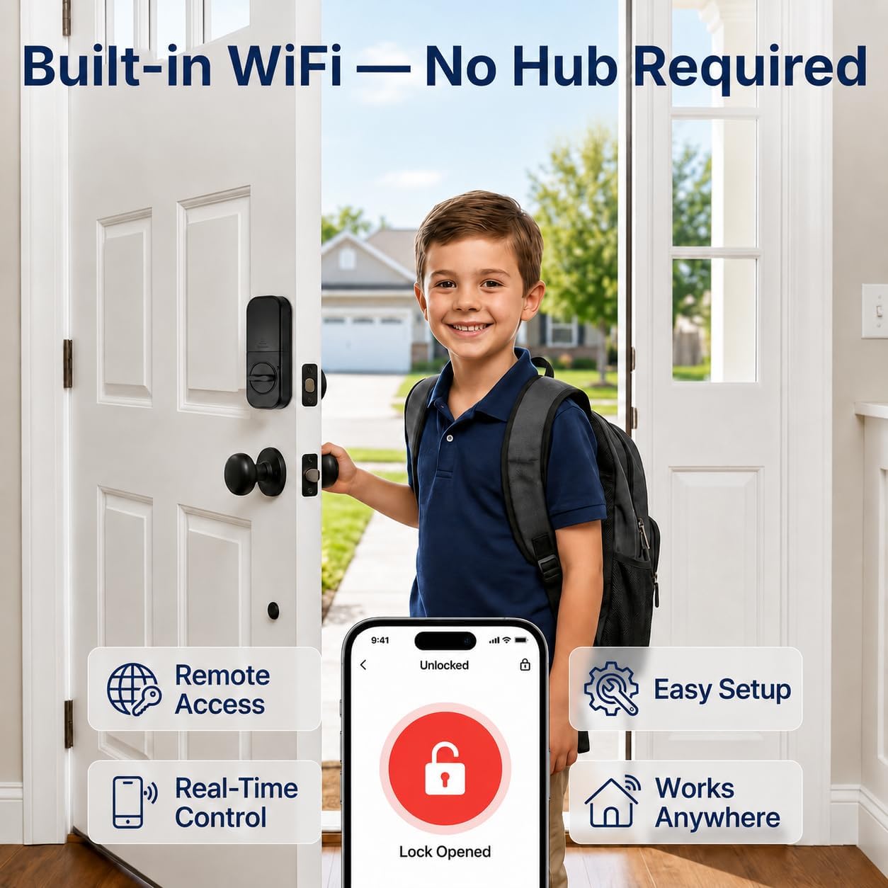 Keyless Entry Door Lock with Built-in WiFi, Fingerprint Smart Lock for Front Door, Touchscreen Keypad Deadbolt, App Remote Control, Auto Lock, Easy Installation — image 2 of 11