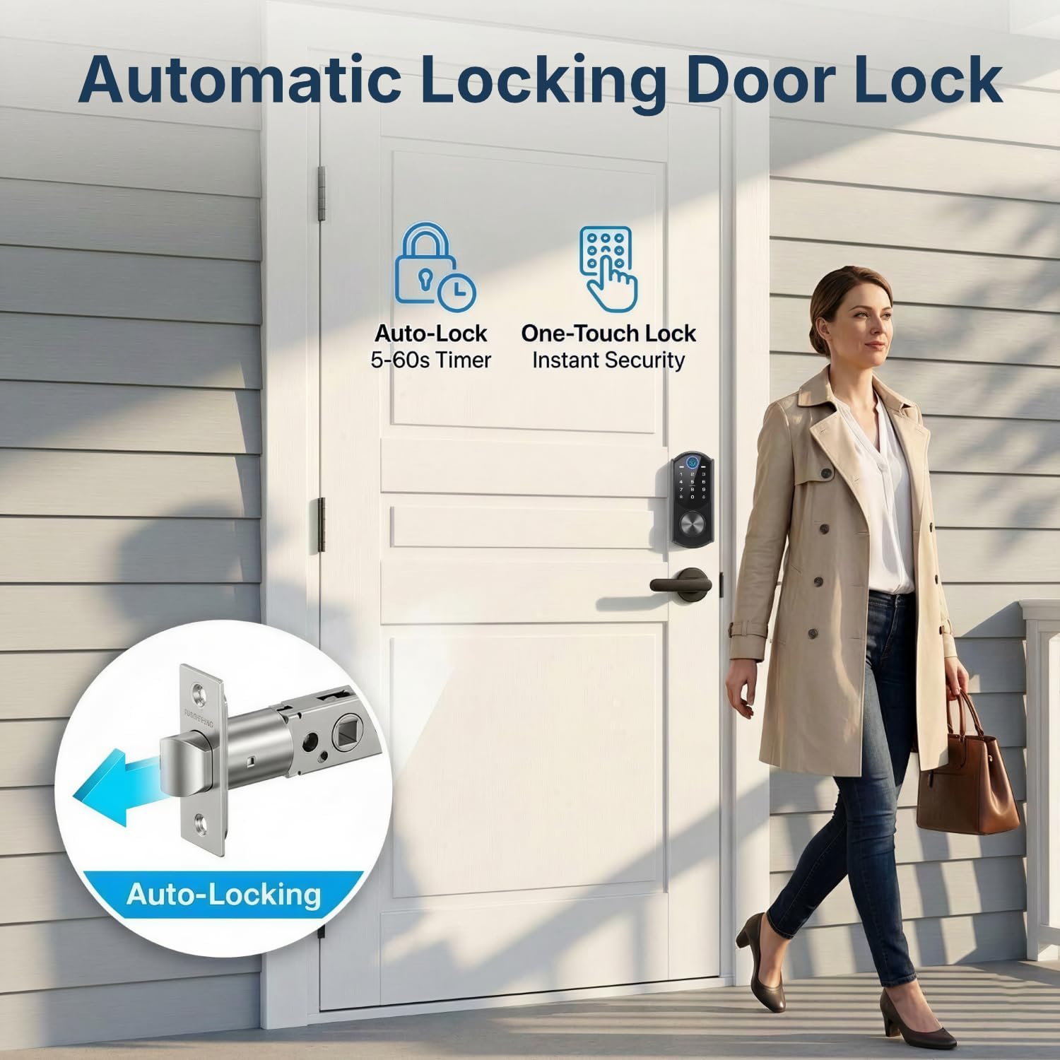 Keyless Entry Door Lock with Built-in WiFi, Fingerprint Smart Lock for Front Door, Touchscreen Keypad Deadbolt, App Remote Control, Auto Lock, Easy Installation — image 4 of 11