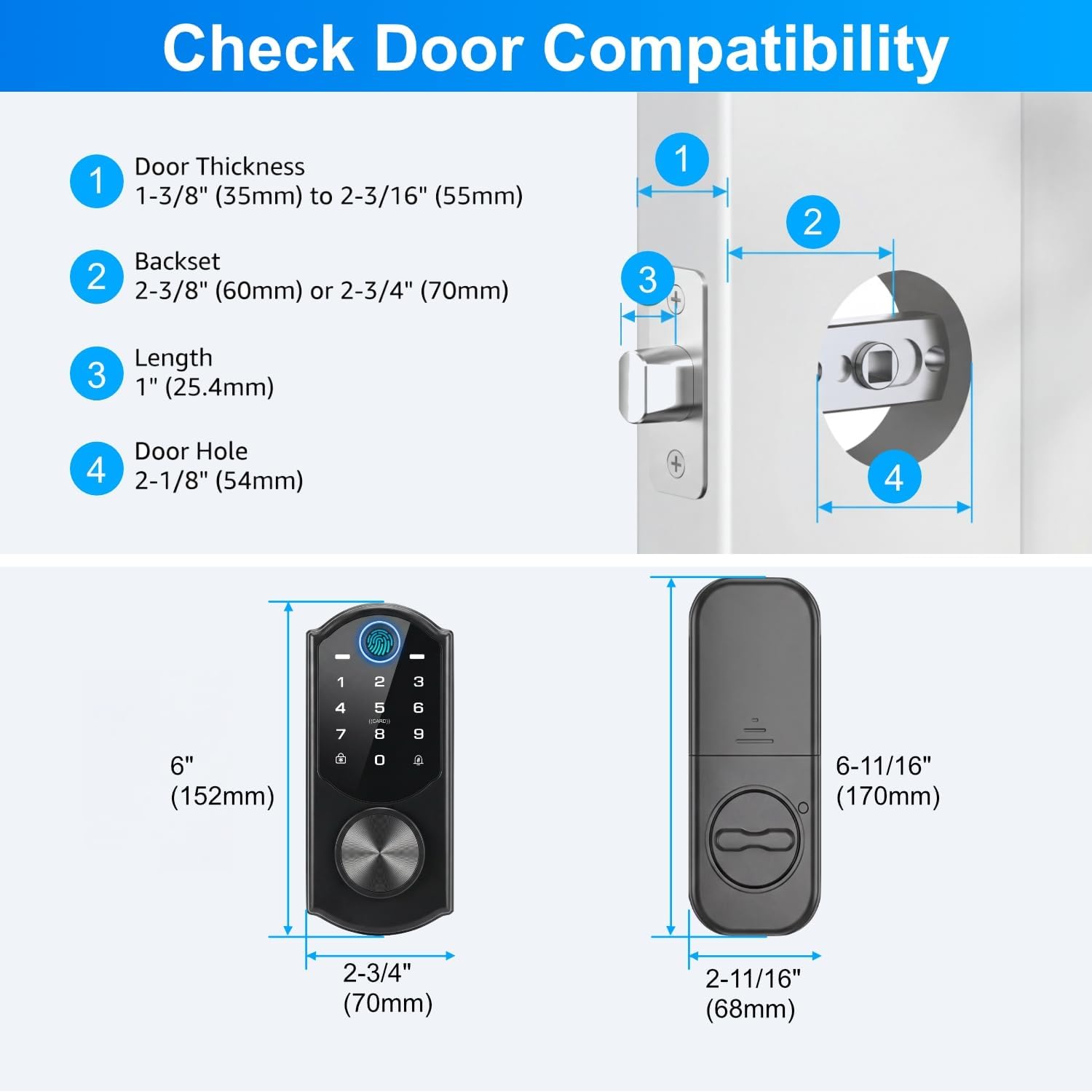 Keyless Entry Door Lock with Built-in WiFi, Fingerprint Smart Lock for Front Door, Touchscreen Keypad Deadbolt, App Remote Control, Auto Lock, Easy Installation — image 8 of 11