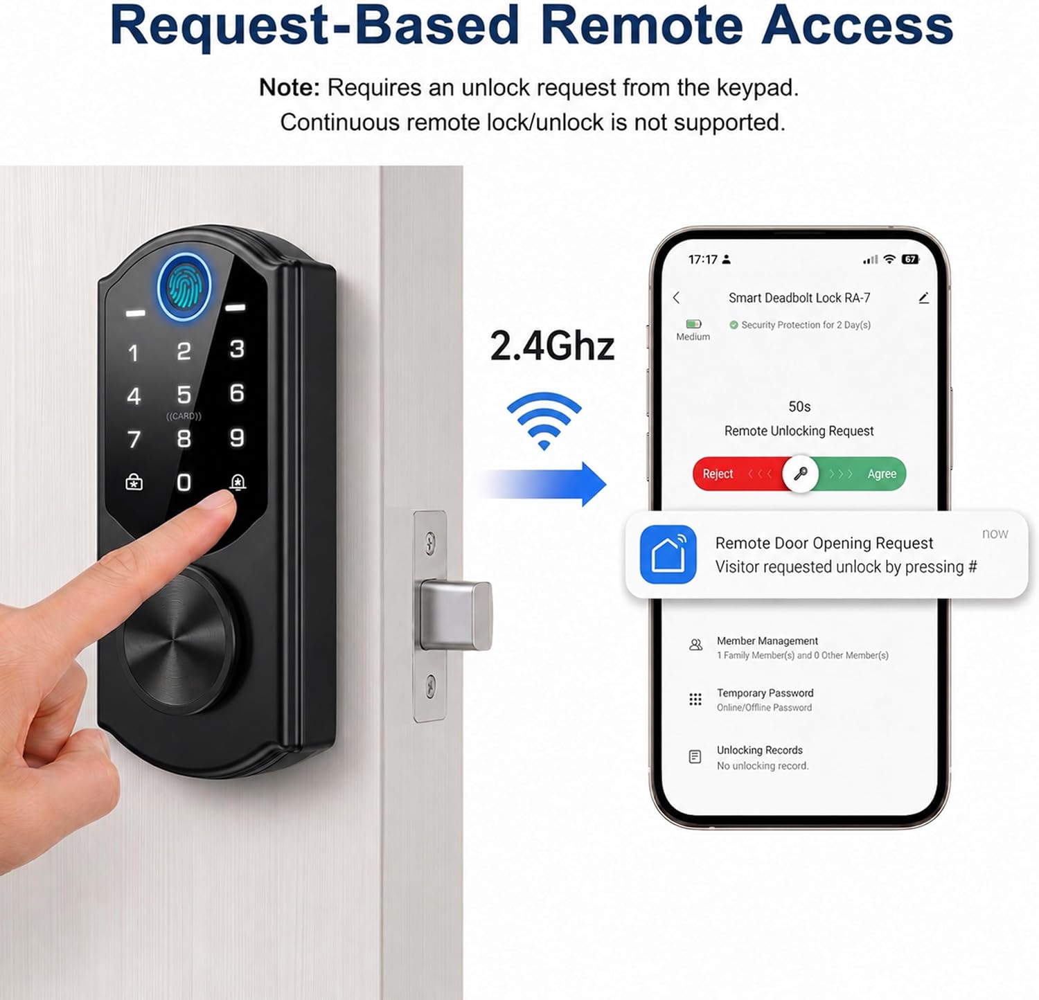 Keyless Entry Door Lock with Built-in WiFi, Fingerprint Smart Lock for Front Door, Touchscreen Keypad Deadbolt, App Remote Control, Auto Lock, Easy Installation — image 9 of 11