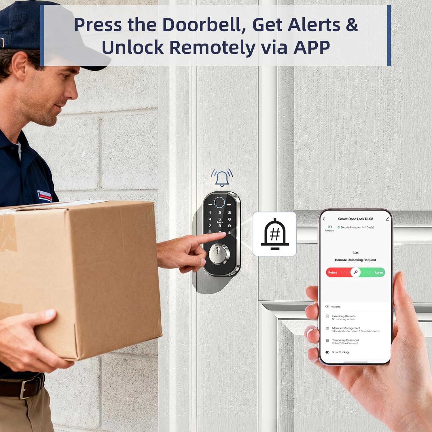 DL08 Fingerprint Keyless Entry Door Locks for Front Door, Silver — image 3 of 10