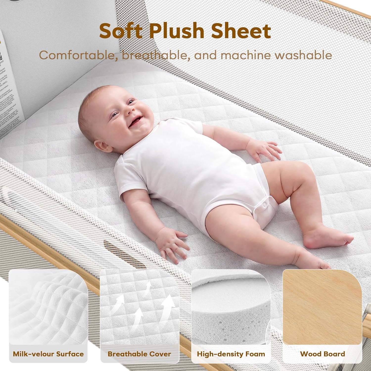 ANGELBLISS Baby Bassinet, One-Click Folding Bedside Bassinet with Carry Bag — image 3 of 8