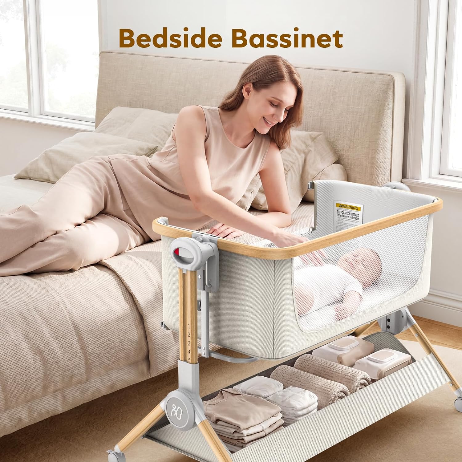 ANGELBLISS Baby Bassinet, One-Click Folding Bedside Bassinet with Carry Bag — image 6 of 8