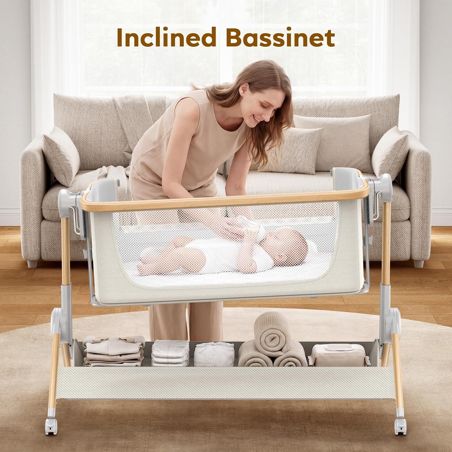 ANGELBLISS Baby Bassinet, One-Click Folding Bedside Bassinet with Carry Bag — image 7 of 8