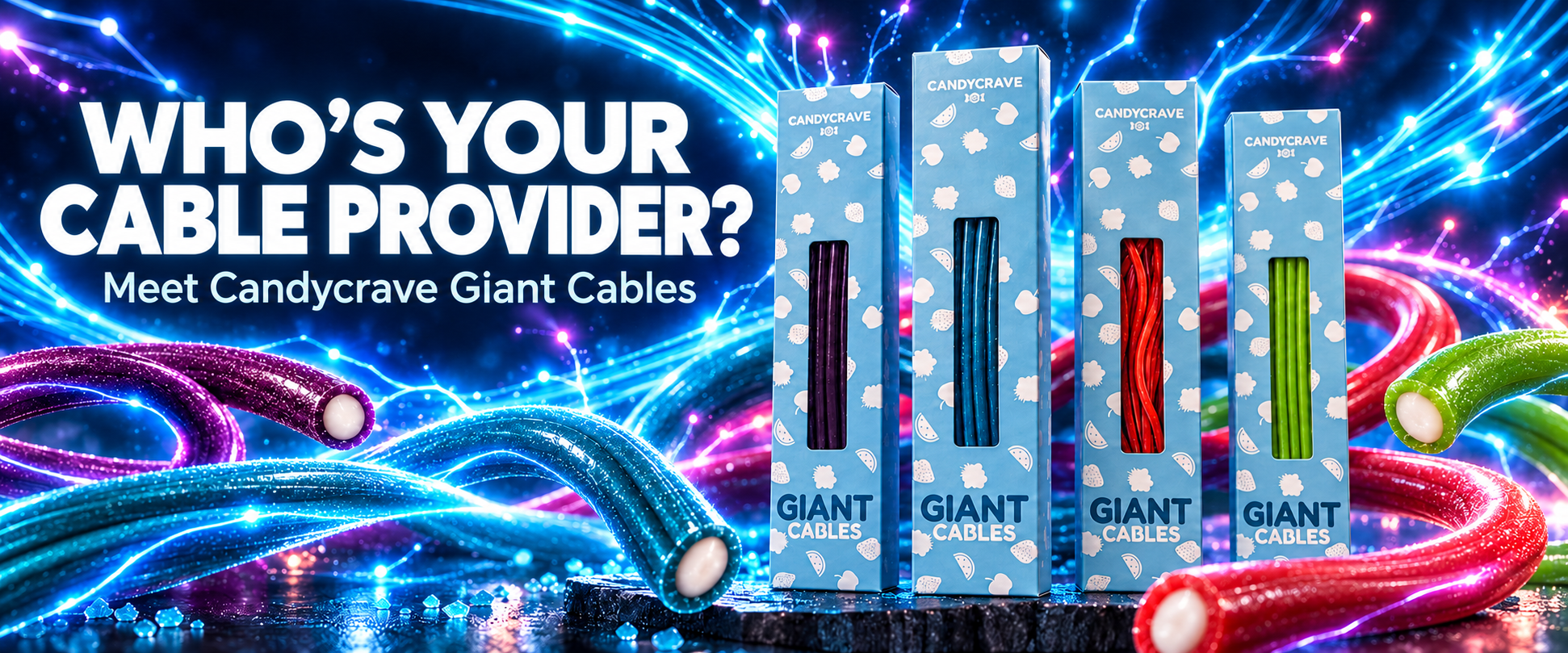Candycrave giant cable sweets in a colourful full-width display