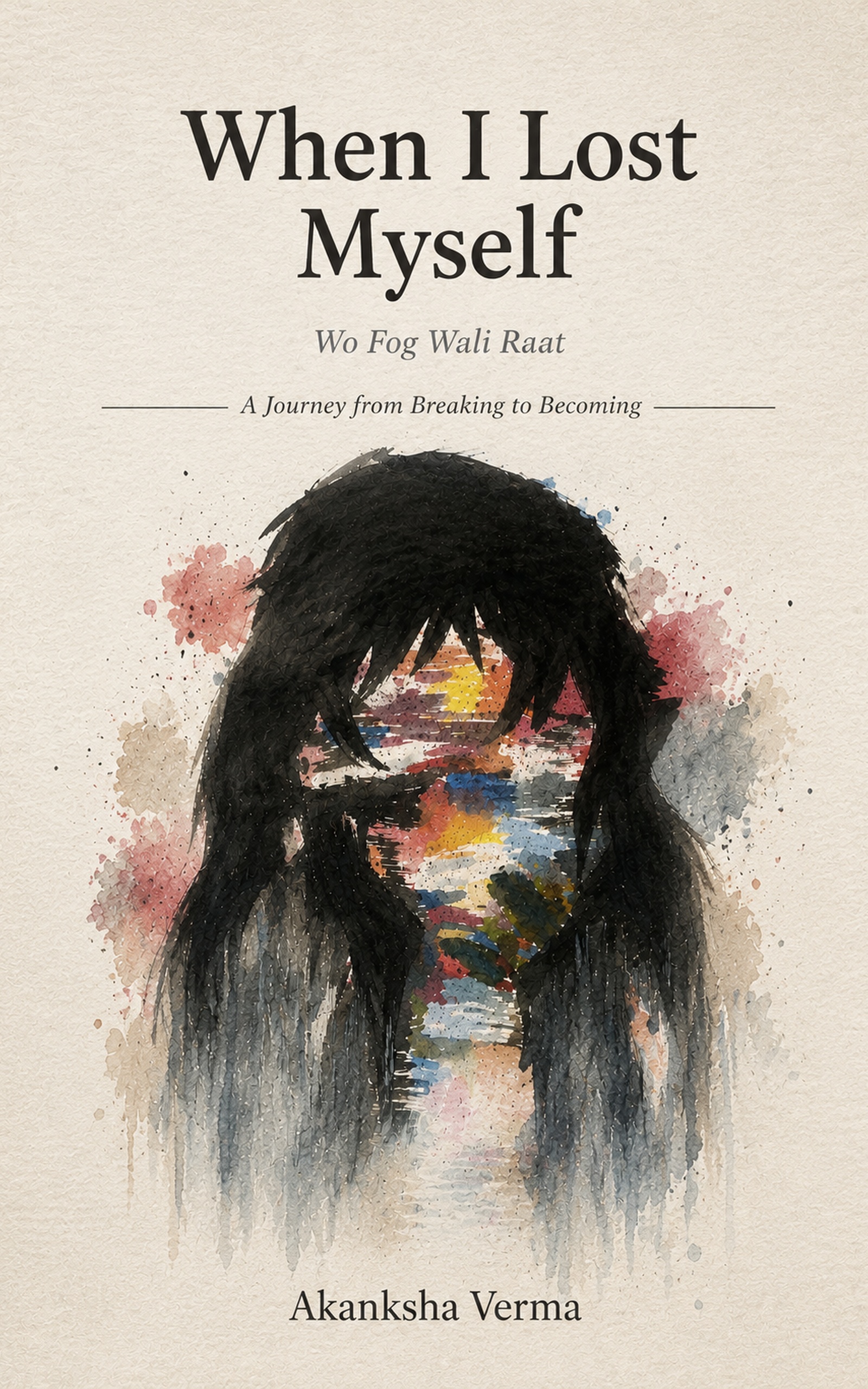 Cover of When I Lost Myself by Akanksha Verma, featuring a watercolor illustration of a young woman in soft warm tones.