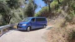 bluesky – vw t5 long wheelbase, free on the road surrounded by a blue sky