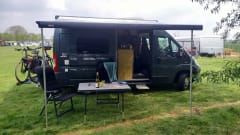 2p Fiat Ducato camper bus from 2016 with air conditioning and e-bike carrier
