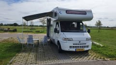 Nice 5 person Dethleffs alcove camper.