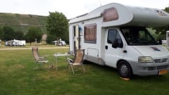 nooitverwacht – beautiful 6.05m with solar panel oven 2.8 jtd and scooter carrier