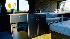 Mellow Yellow – Luxury VW T5 Camper with Large Bed & Luxury Black and Yellow Interior
