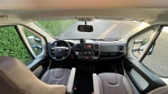Bürstner/Fiat Ducato semi-integrated from 2016 with full leather upholstery.
