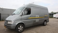 Neat 2p. Mercedes Sprinter with XL fixed bed and strong 120 HP 5-cylinder
