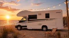 6-person Rimor alcove from 2023 - air conditioning in the living area + large bike rack!