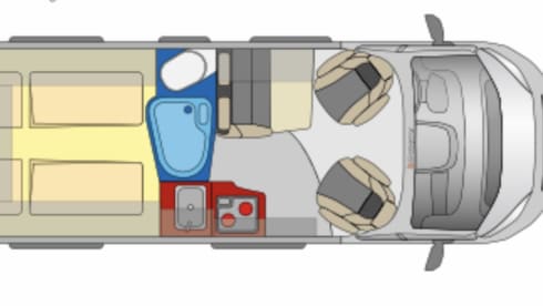 Bus camper Globecar 600L with length beds, for 2 people. Dog allowed.