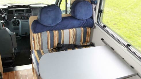 Spacious furnished family camper with bunk beds and air conditioning