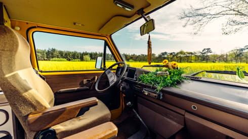 Simba – the yellow retro Volkswagen van with lifting roof