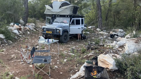 Great adventures with the family, tough Landrover Defender with roof tent