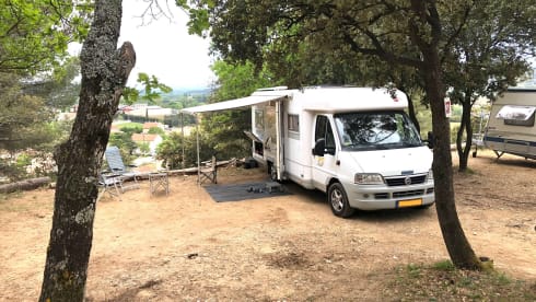 Bürstner Family Camper 4 persons, with bicycle carrier.