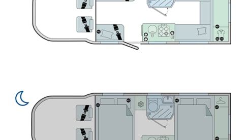 Hugo  – Luxury 4 berth Bailey Adamo with drop down beds and large living spaces. 