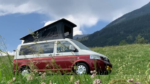 Guus (dan denk je aan brabant) – Red and white Volkswagen T5