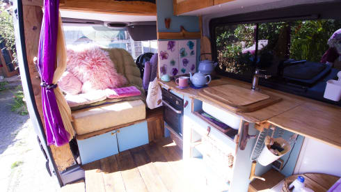 Orla – Off-grid, Heated, 3-Berth Mercedes Camper with Wood Interior & River Table