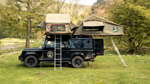 STEVENSON – Land Rover Defender 110 with Rooftop Tent & Awning | Carries 5, Sleeps 3
